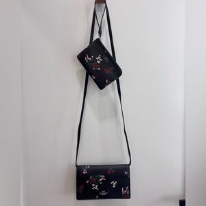 Coach floral leather crossbody bag/wristlet set